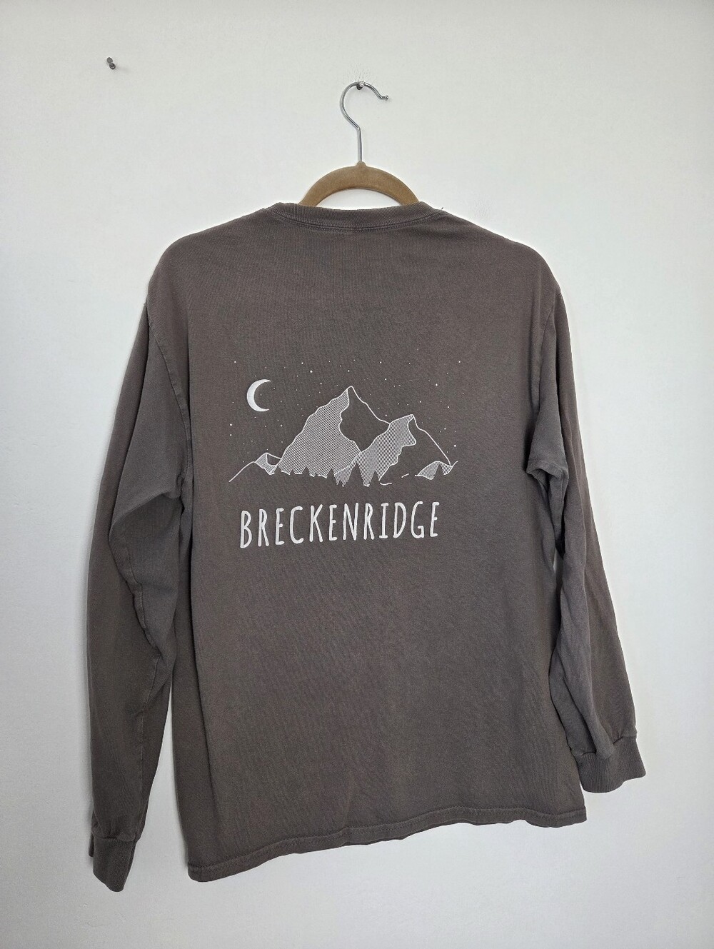 Breckenridge Colorado Cotton Crewneck Shirt Brown Grunge Distressed Men Small